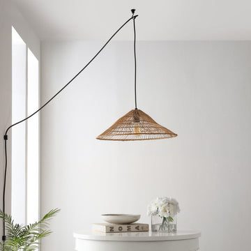 Nova 20.25" Farmhouse Coastal Rattan 180" Cord Plug-In or Hardwired LED Pendant - JONATHAN Y